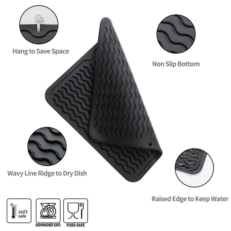 MicoYang Silicone Dish Drying Mat for Multiple Usage,Easy clean,Eco-friendly,Heat-resistant Silicone Mat for Kitchen Counter or Sink,Refrigerator or Drawer liner Black M 12 inches x 12 inches - Image 2